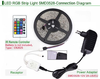 300 LED strip 16.4 feet long with RGB color changing, Remote, Receptor, Power Supply for indoor use, https://www.etsy.com/shop/1supply