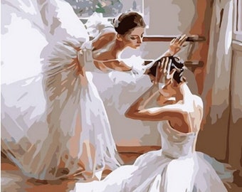 Ballerina Paint by Number-kit, 2 balletdansers in studio DIY-kits voor volwassenen Schilderen op canvas, Adult Stay Home Art