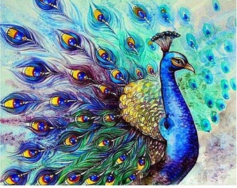 Peacock Paint by Number Kit Adult, Bird Animal DIY Kit Painting on canvas, family activity gifts, Self gifting art, Sitting Home Art Hobby