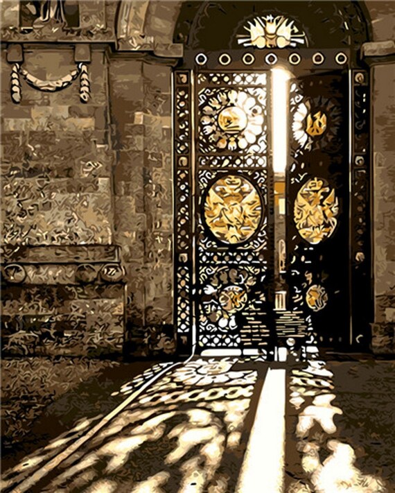 Metal Door Paint By Number Kit Adult Opened Metal Gate Diy Etsy