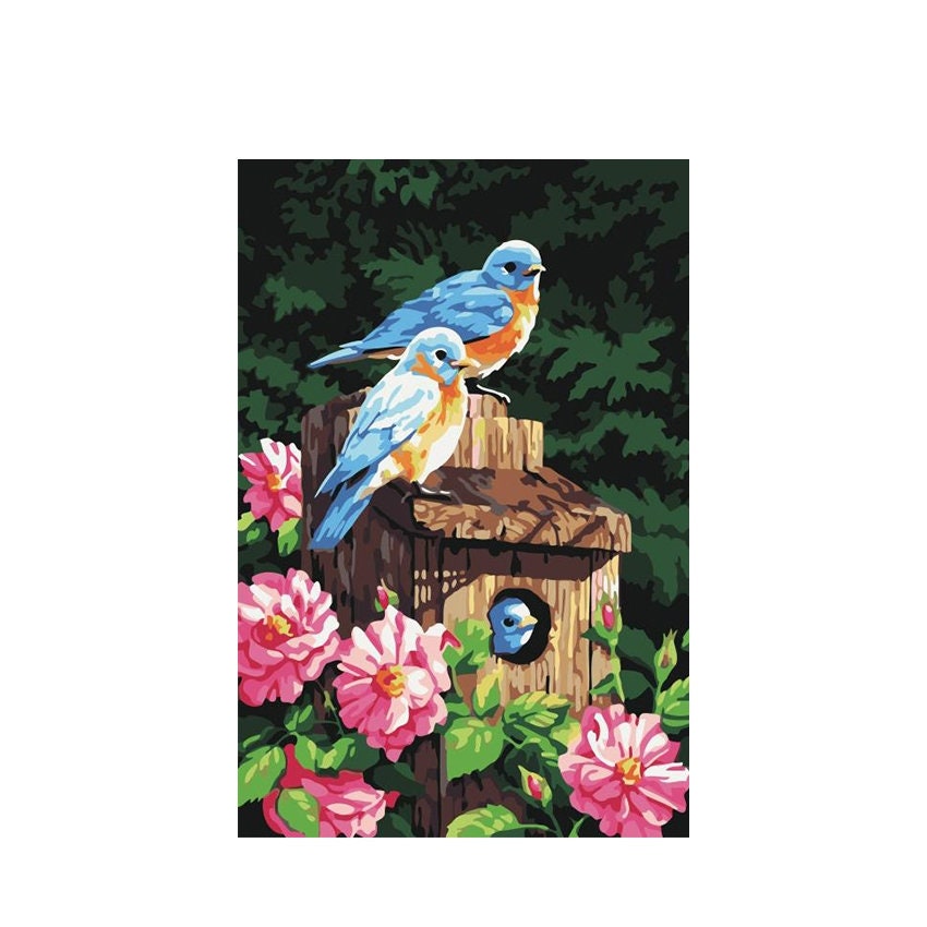 Bird art Paint by Number Kit bird house DIY Painting Kit on Etsy