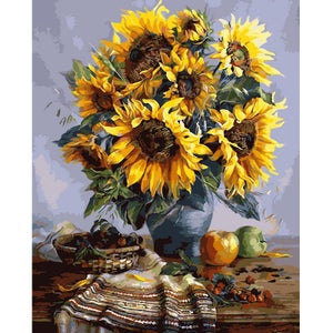 Sunflowers Paint by Number Kit, Still Life Flower DIY Kit painting on canvas coloring by number Home Decor Adult Wall Art Craft DIY Gift image 1