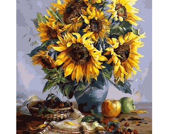 Sunflowers Paint by Number Kit, Still Life Flower DIY Kit painting on canvas coloring by number Home Decor Adult Wall Art Craft DIY Gift