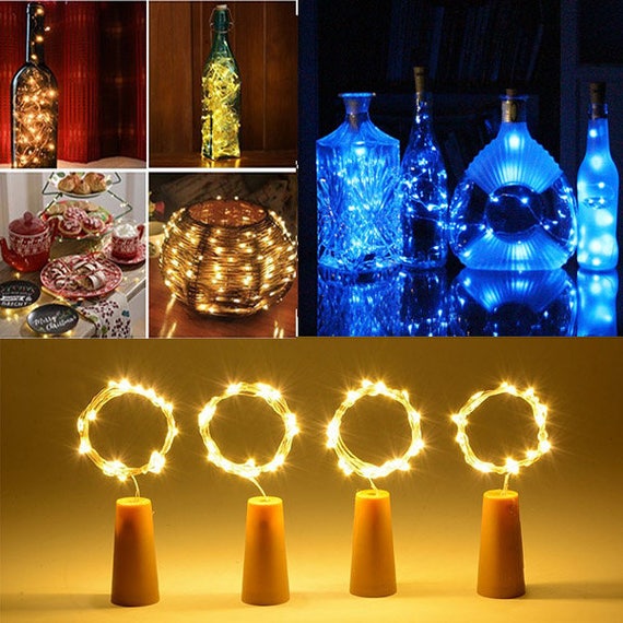 Wedding Lights 2pcs Copper wire lights in 2 m 20 LED wine bottle lights http:1supply.etsy.com Copper String Lights Firefly Light