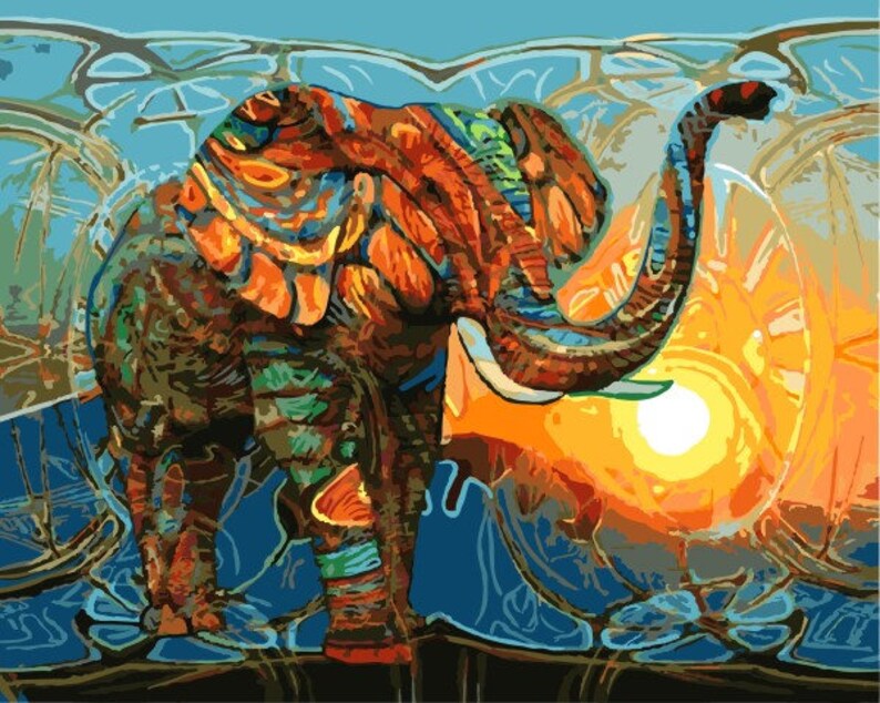 Paint By Numbers Kit Colorful Elephant Diy Painting Animal Image 0