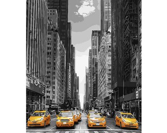 New York Cityscape Paint by Number Kit, Yellow Caps DIY Kit Painting on canvas coloring by number DIY Gift Painting