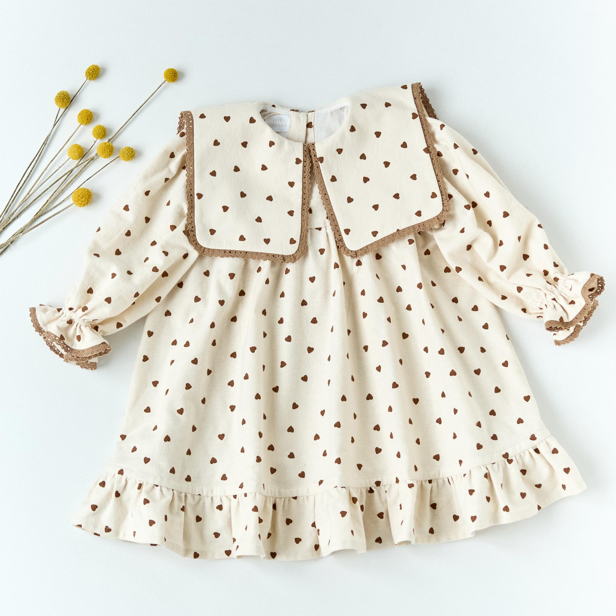 Ivory Cotton Heirloom Dress: Long Sleeve Hearts, Baby Toddler