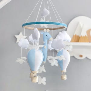 Safari Baby Mobile: Hot Air Balloon, Giraffe, Clouds - Gift Boxed