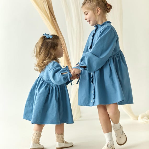 Blue Cotton Dress: Vintage Style Heirloom for Little Princesses