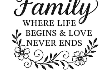 Family Printable Wall Art | Where Life Begins & Love Never Ends | Digital Download | Rustic Home Decor