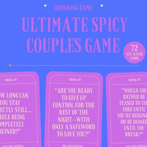 以下が含まれることがあります： カップル向けの飲みゲーム用のピンクのカードが3枚。カードには、「どれだけじっとできるか...完全にダメになるまで？」、「夜の残りの時間をコントロールすることを諦める準備はできているか？ - 救うためのパスワードは一つだけ。」、「限界までからかわれるか、折れるまで拒否されるか、どちらを選ぶ？」と書かれている。これらのカードは、72枚のXXX-ratedカードセットの一部である。