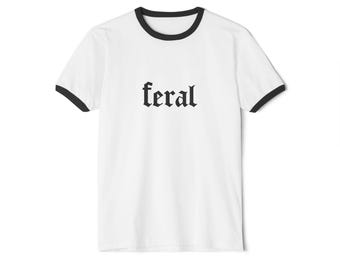 Feral Vintage Ringer T-Shirt - Unisex Cotton Tee, Retro Graphic Tee, Casual Style Shirt, Goth, Alternative Apparel