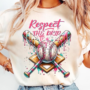 Baseball Ice Cream Drip Pink Purple Teal Blue PNG Digital File, Drippy Base Ball Mom, Softball Sports Sublimation Download, Home Plate Bats