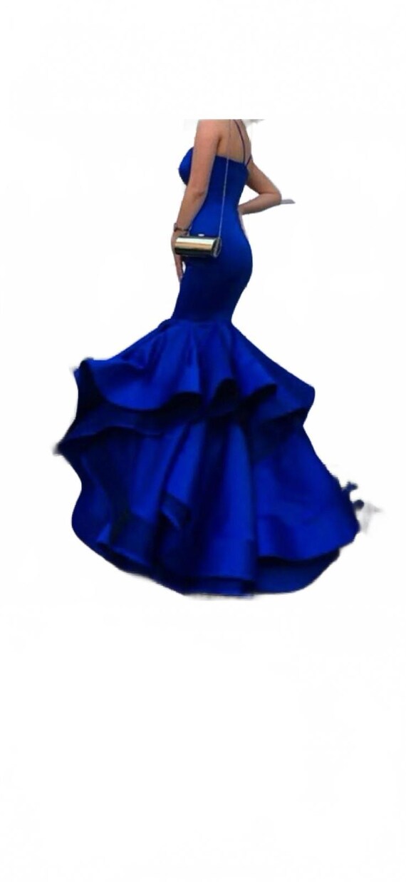 Regal Blue Strap Sweetheart Long Mermaid Prom Dress with Train main image 1