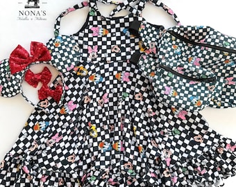 Handmade Disney-Inspired Checkered Dress Set: Mickey & Friends Outfit
