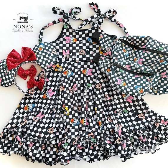 Handmade Disney-Inspired Checkered Dress Set: Mickey & Friends Outfit