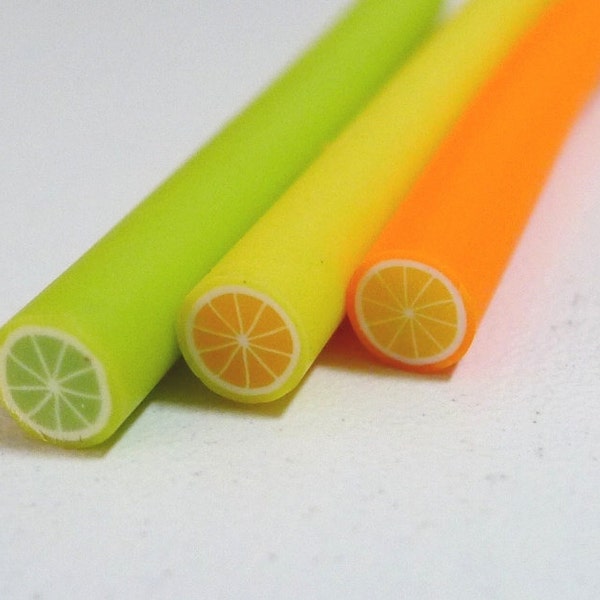 C017(3) Fruit Combo - Citrus Blast (Orange, Lemon, Lime) - Polymer Clay Cane for Miniature Food Deco