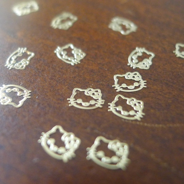 Kawaii Kitty Metal Stamp Mini Cabochons (Matte Gold - 20 pcs)