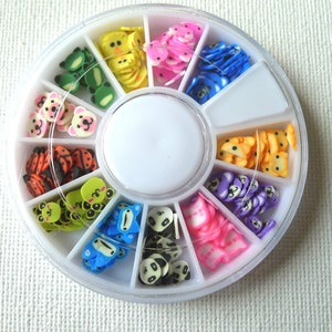 Animal Pets - Assorted animal shape slices (12) - Polymer clay cane slices for miniature food deco and nail art