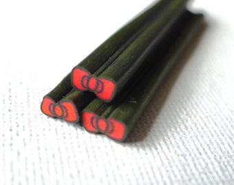 Pack of 3 - S032 Red Bow with Black rim - Polymer Clay Cane for Miniature Deco and Nail Art (USD35 Free Ship Worldwide*)