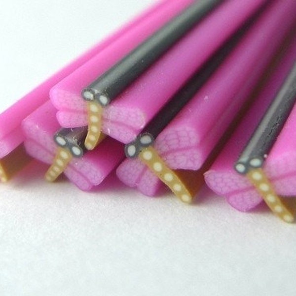 S169 Dual Tone Dragonfly (Hot Pink and Brown) - Polymer Clay Cane for Miniature Food Deco and Nail Art