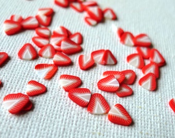 Strawberry - fruit shape cane slices (3gsm) - Polymer clay cane slices for miniature food deco and nail art