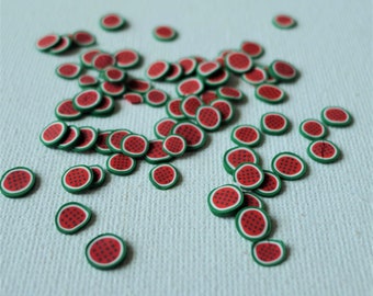 Red Watermelon - fruit shape cane slices (3gsm) - Polymer clay cane slices for miniature food deco and nail art