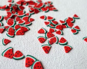 Red Watermelon Slice - fruit shape cane slices (3gsm) - Polymer clay cane slices for miniature food deco and nail art