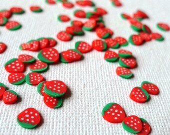 Strawberry - fruit shape cane slices (3gsm) - Polymer clay cane slices for miniature food deco and nail art