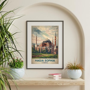 Vintage Hagia Sophia Poster - Istanbul Wall Art Print, Turkish Architecture Travel Decor, Digital Download