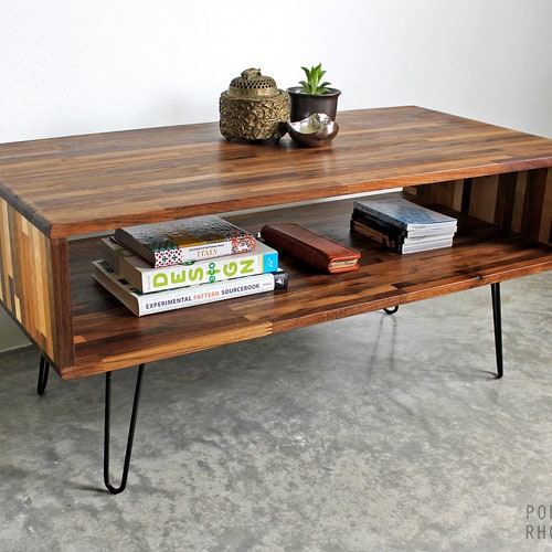 Walnut Mixed Wood Console Style Coffee Table Mid Century Mixed Wood Console Style Coffee Table, Boho Console Table With Storage