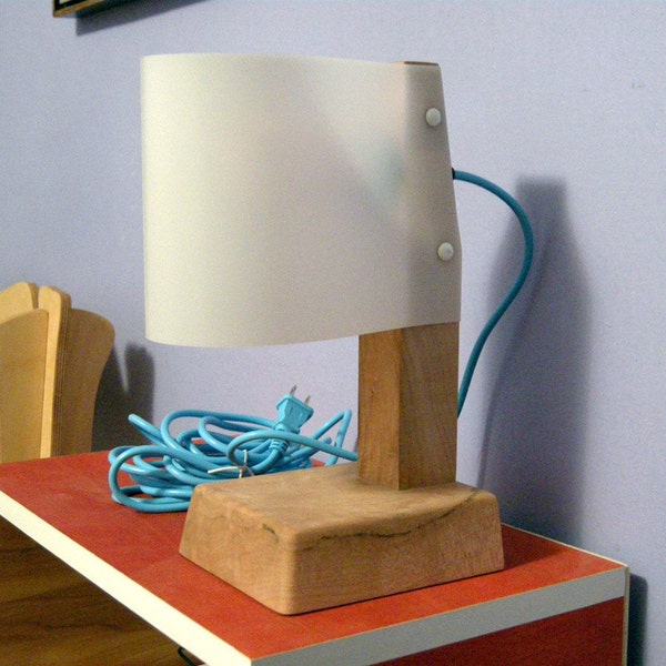 ON SALE - Sail Lamp - Sustainable Table or Desk Task Lighting - Reclaimed Maple Wood Base & Modern White Shade - Simple Geometric Minimalist