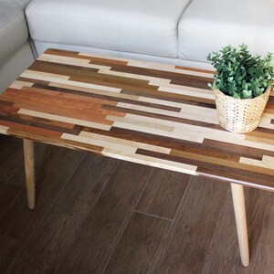 36 Mixed Wood Coffee Table Classic Mid Century Modern Furniture Eames Style Boho Design image 3