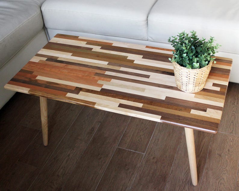 36 Mixed Wood Coffee Table Classic Mid Century Modern Furniture Eames Style Boho Design image 3