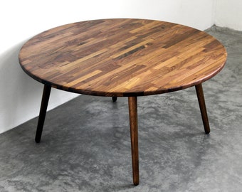 Large 34" Round Walnut Teak Coffee Table - Classic Mid Century Modern Eames Style Design Boho Wood Furniture