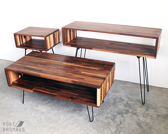 Walnut Mixed Wood Console Style Coffee Table Modern Etsy