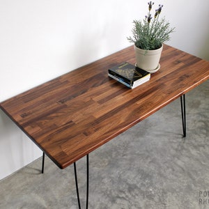 42in Walnut Teak Wood Coffee Table Hairpin Legs - Modern Furniture Mid Century Eames Style Reclaimed Hardwood Design