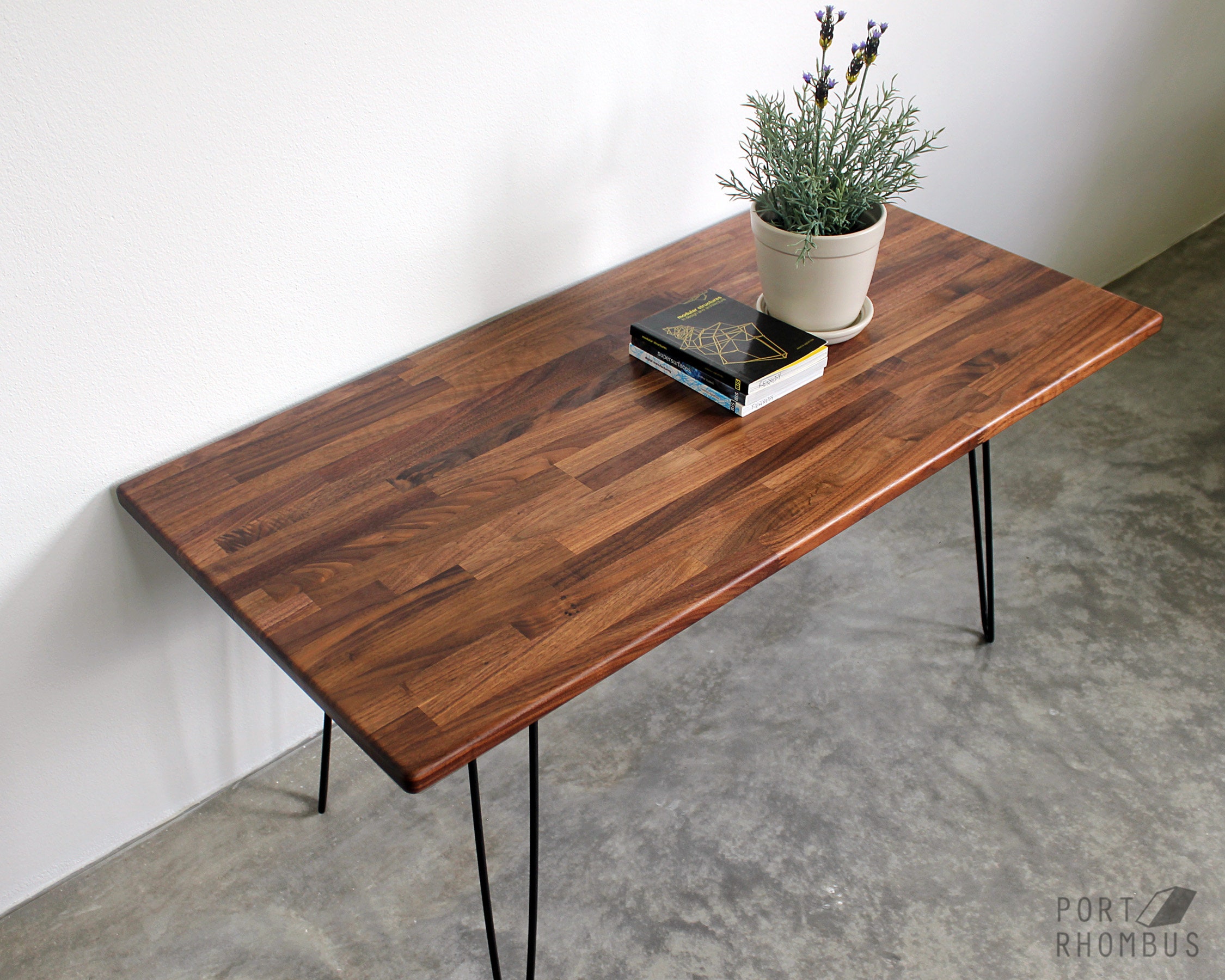 36in Walnut Teak Wood Coffee Table Hairpin Legs Modern Furniture