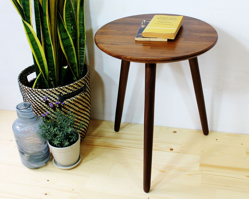 Classic Walnut Wood End Side Table or Nightstand Classic Geometric Modern Mid Century Hardwood Furniture Design