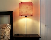 TABLE LAMP Real Wood Veneer 12" -  Complete w Black Steel Base - Modern  Industrial Lighting Lampshade