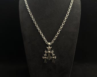 Gothic style y2k punk triple cross charm necklace for men and women minimalist vintage, gift for him or her