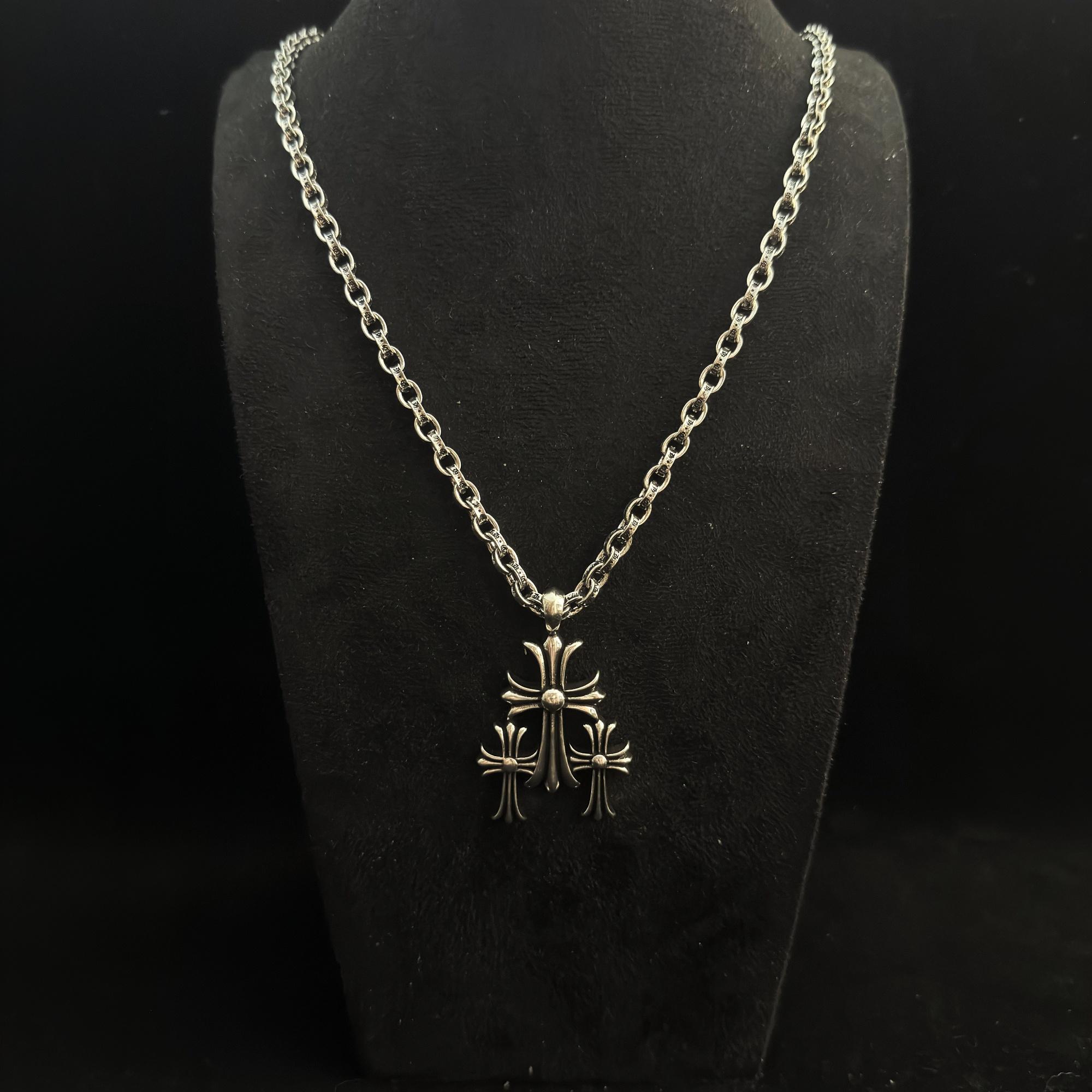 Gothic Style Y2k Punk Triple Cross Charm Necklace for Men and