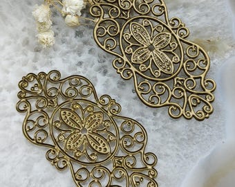 30pcs Raw Brass Flower Filigree Connector, Jewelry Findings (28x56mm)