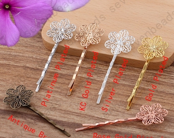 20 pcs Filigree Flower Blank Hairpin, Hair Clips, Blank Baby Pins Tray, Hair Accessories, Hair Barrettes,Blank Barrettes,Baby Clips