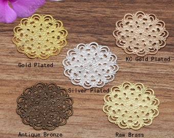 50pcs 30mm lace Flower Filigree Jewelry Connectors Setting,filigree Connector,Filigree Findings,Raw Brass Findings,filigree Charms