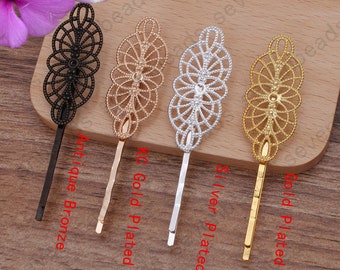 20 pcs Filigree Flower Blank Hairpin, Hair Clips, Blank Baby Pins Tray, Hair Accessories, Hair Barrettes,Blank Barrettes,Baby Clips