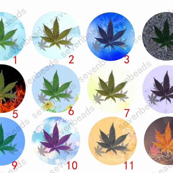 10mm-30mm Finished Round Glass cabochons,Photo Glass Cabochon, Marijuana Leaf cabochons,Cannabis Hemp Cabochons,Weed Cabochons,Pot Leaf Cabs