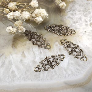 100pcs 12*27mm lace Flower Filigree Jewelry Connectors Setting,filigree Connector,Filigree Findings,Raw Brass Findings,filigree Charms