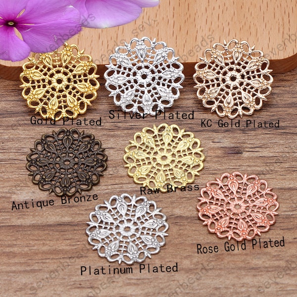 50 pcs 25mm Raw Brass lace Flower Filigree Jewelry Connectors Setting,filigree Connector Findings,Filigree Findings,Filigree finding beads