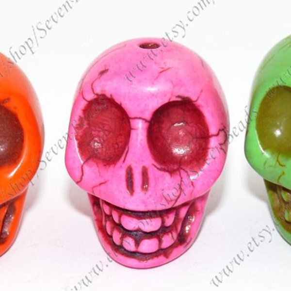 5beads 30mm big Multicolor Carved Skeleton Turquoise Skull stone beads ，skull turquoise beads findings